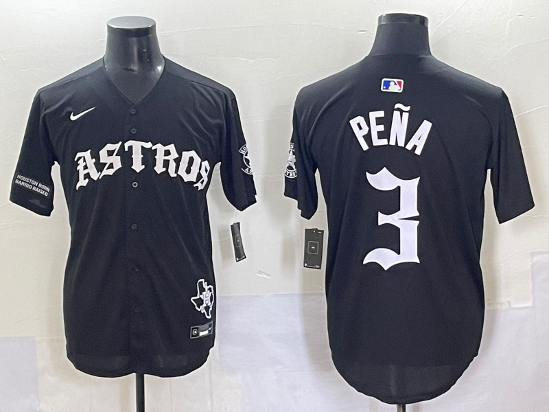 Men Houston Astros #3 Pena Black Five generations Joint Name Nike MLB 2025 Jersey style 4->houston astros->MLB Jersey
